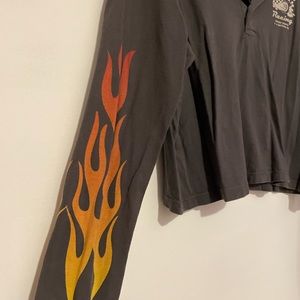 Gray long sleeved cropped tunic with flaming sleeves